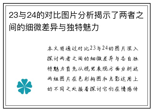23与24的对比图片分析揭示了两者之间的细微差异与独特魅力
